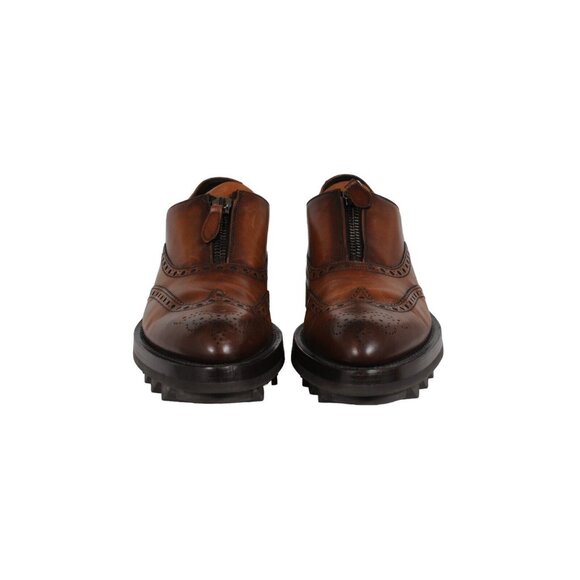 Prada Mens Oxfords US9 UK8 Brown Leather Medallion Wingtip Shark Tooth Brogues - Picture 2 of 11